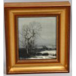 Peter Newcombe, winter landscape, oil on panel, signed and dated 1978, 16cm x 13cm, framed Very good