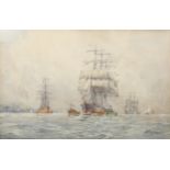 Frank Kelsey (1864 - 1932), steam tugs towing sailing ship in to Falmouth harbour,