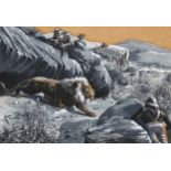 Edgar Holloway (1870 - 1941), Boer War big game lion hunt, gouache on artist's board, signed and