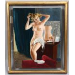 Oil on wood panel, erotic female nude, signed with monogram JR '36, 41cm x 32cm, framed Good clean
