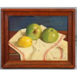 Frank Oliver, still life apples and lemon, oil on board, signed and dated '50, 22cm x 30cm, framed