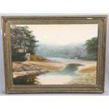 Graham Petley, rural river scene, oil on canvas, signed, 56cm x 76cm, framed Very good condition,