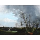 Peter Newcombe, storm over Leck Hampstead Buckinghamshire, oil on canvas, signed and dated 1974,