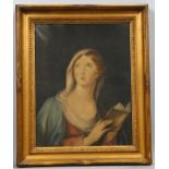 19th century British School, study of the Virgin Mary, watercolour, unsigned, 42cm x 33cm, framed