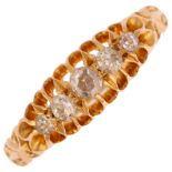 An early 20th century 18ct gold graduated five stone diamond half hoop ring, maker WGM, Birmingham