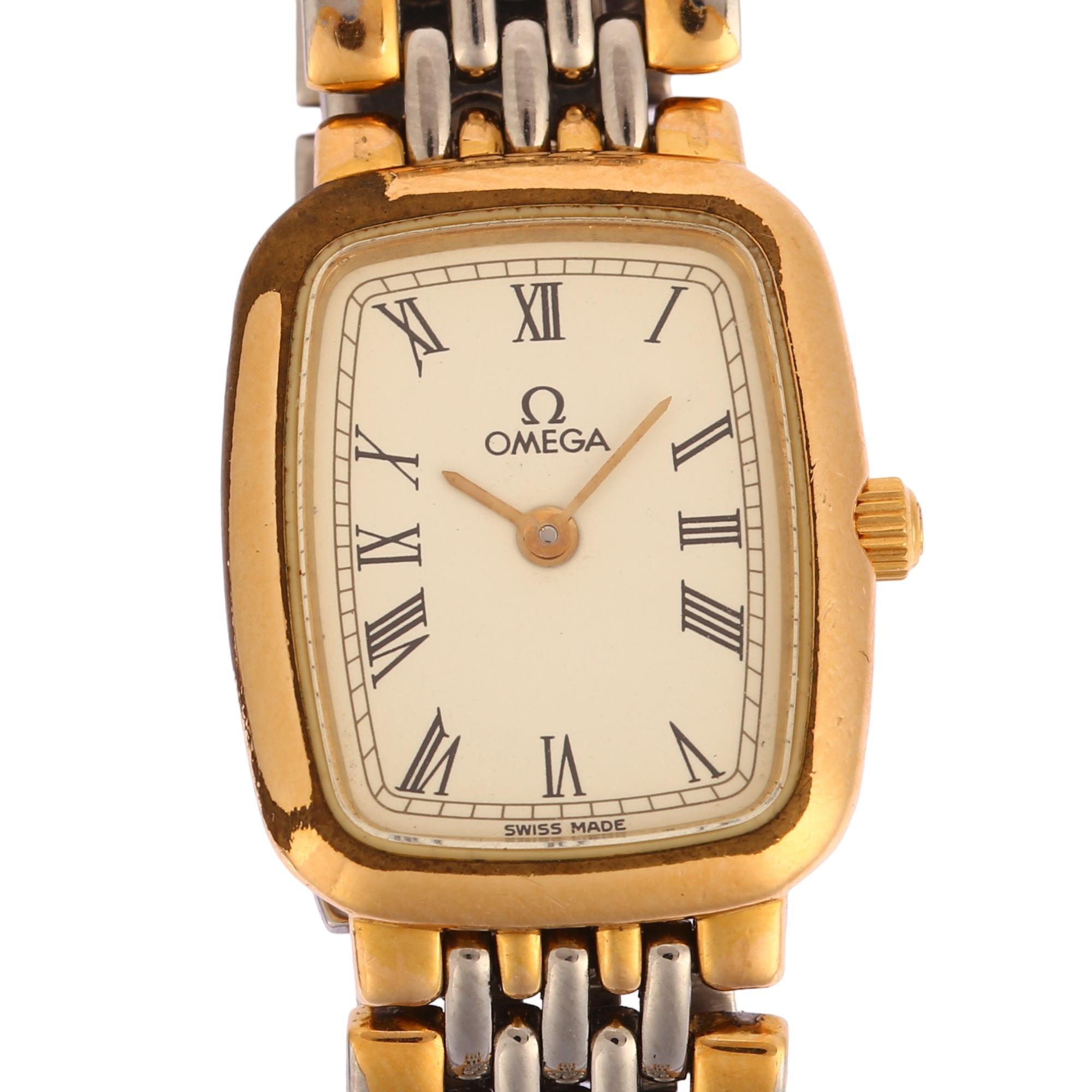 OMEGA - a lady's gold plated stainless steel De Ville quartz bracelet watch, cream dial with Roman