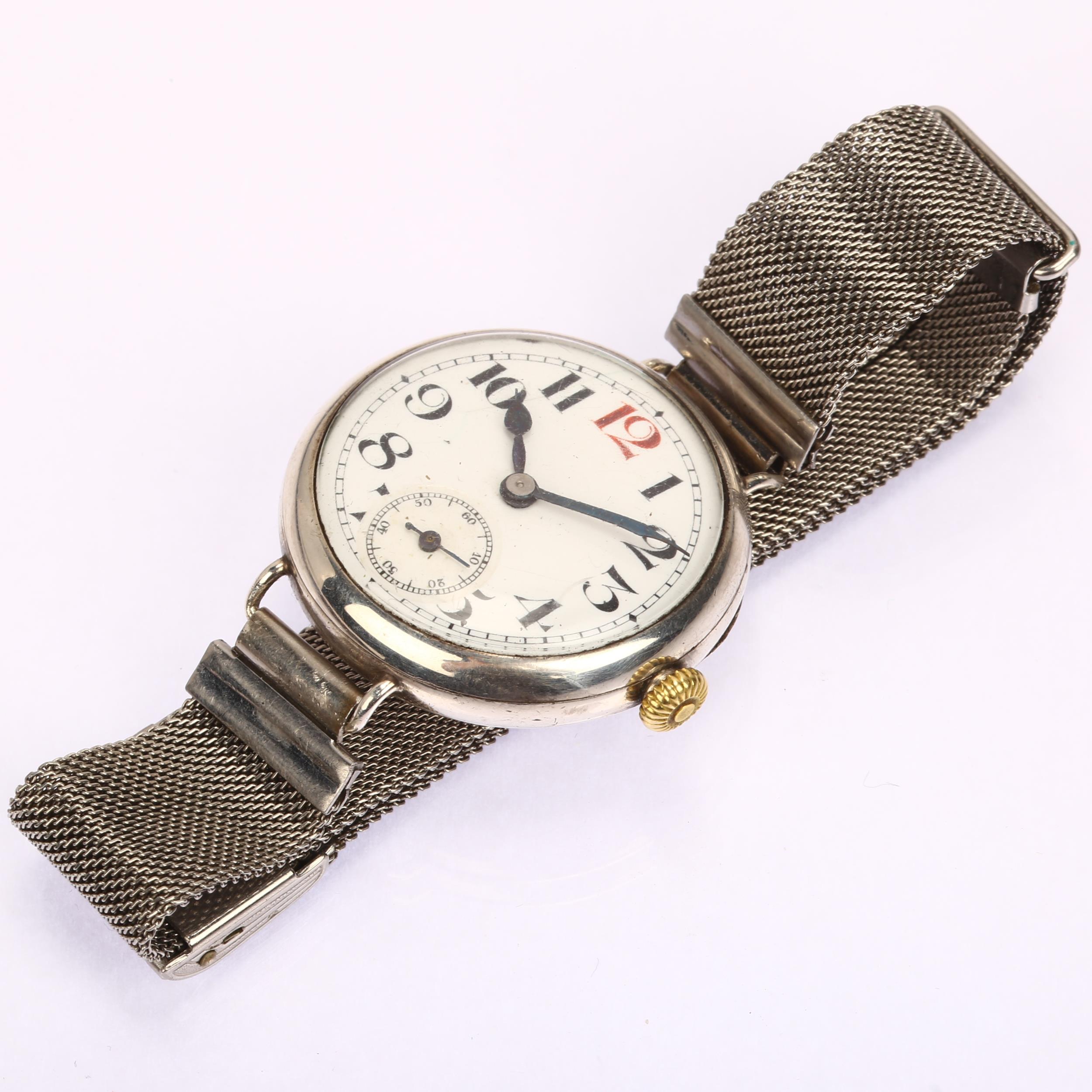 A First World War Period silver Officer's style trench mechanical wristwatch, circa 1914, white dial - Bild 2 aus 5