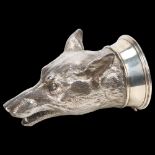 TESSIERS LTD - A heavy Elizabeth II cast-silver figural fox head stirrup cup, realistically modelled