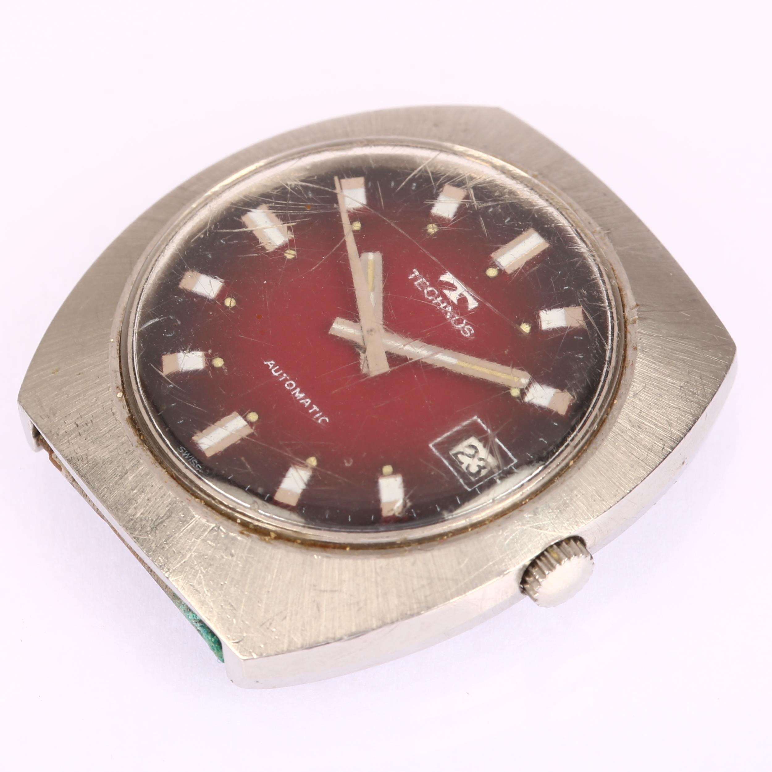 TECHNOS - a stainless steel automatic wristwatch head, ref. 10182, circa 1970s, red ombre dial - Bild 3 aus 5