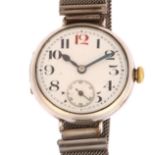 A First World War Period silver Officer's style trench mechanical wristwatch, circa 1914, white dial