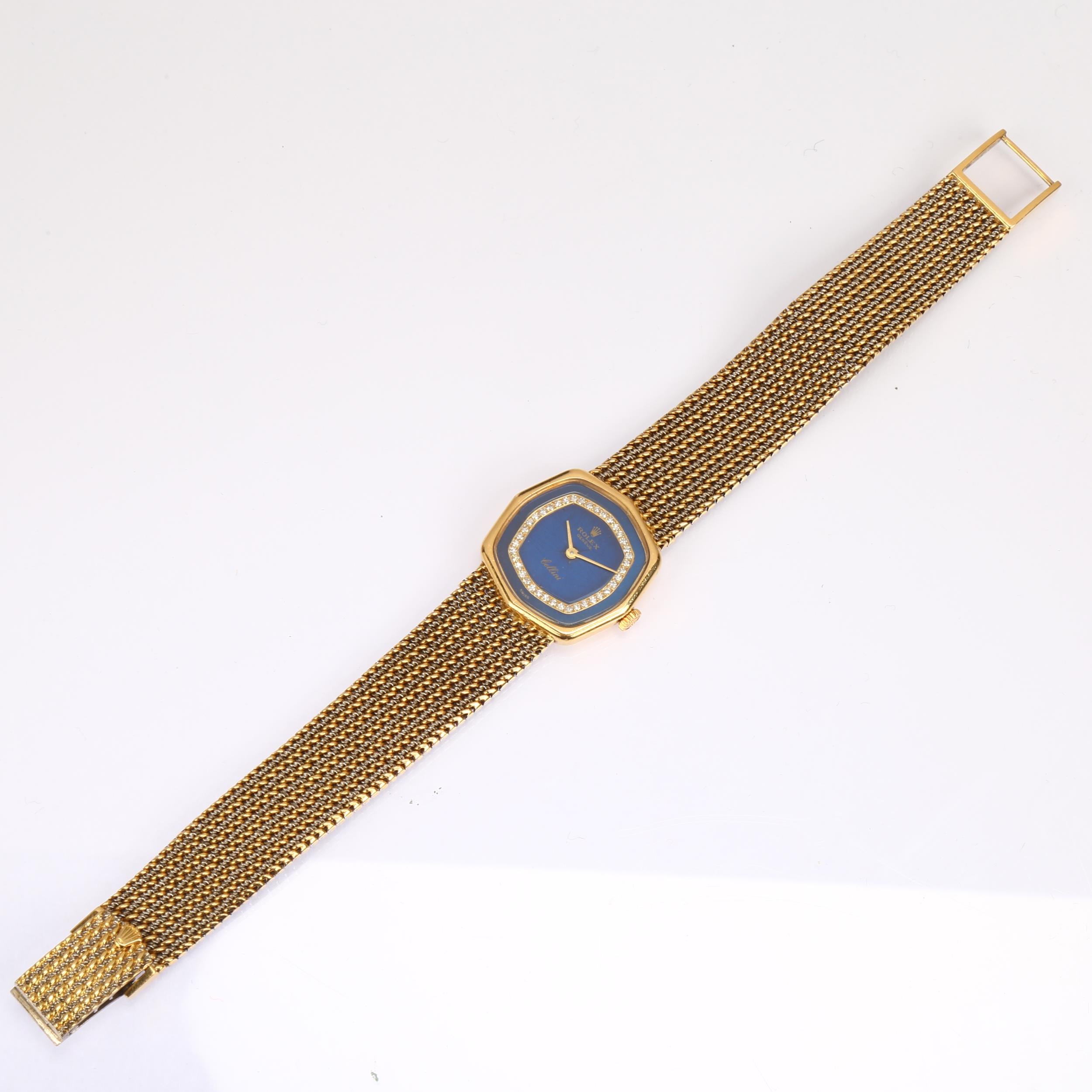 ROLEX - a lady's 18ct gold diamond Cellini mechanical bracelet watch, ref. 4985, circa 1981, blue - Bild 2 aus 5
