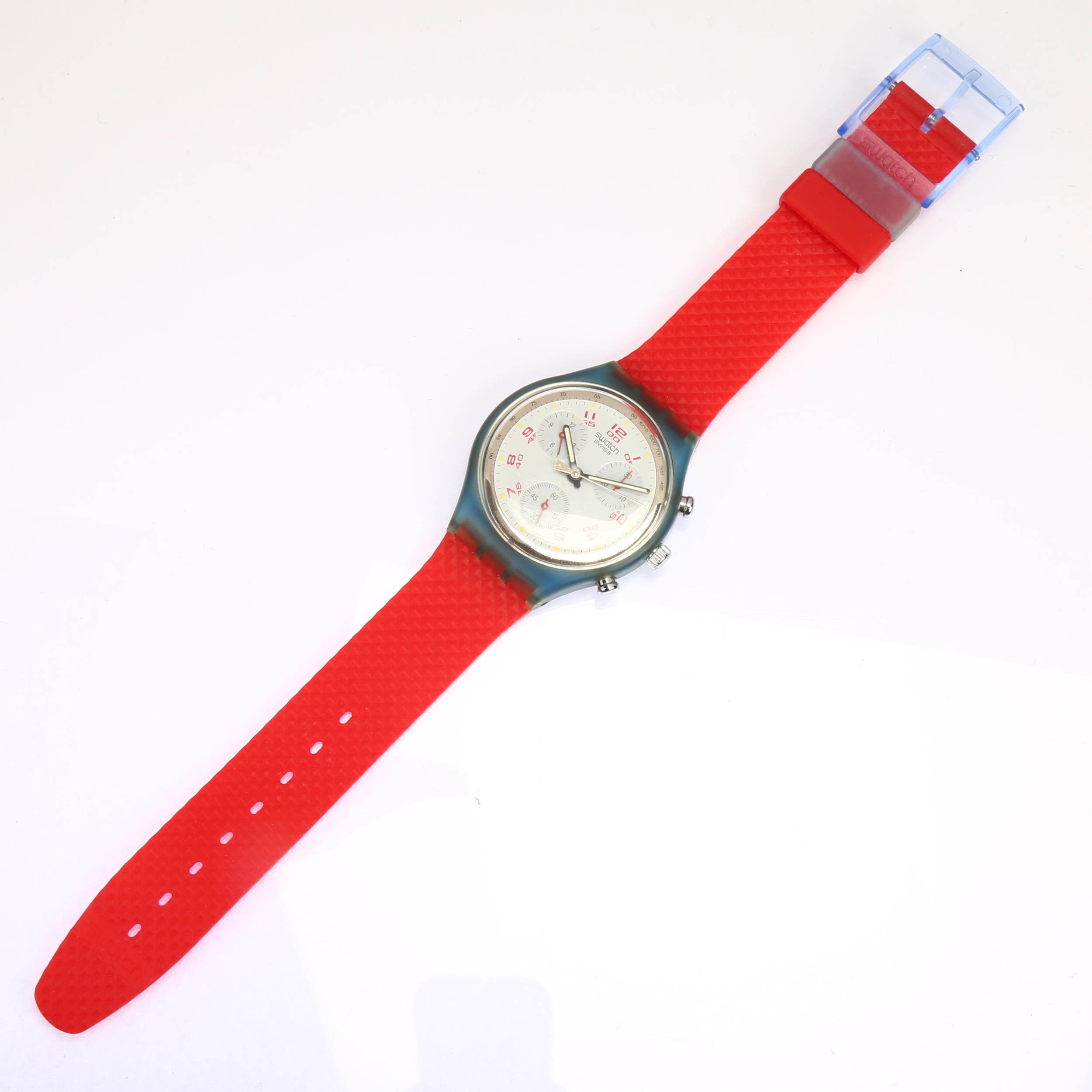 SWATCH - a plastic Chrono JFK quartz chronograph wristwatch, ref. FCN103, circa 1992, white dial - Bild 2 aus 5