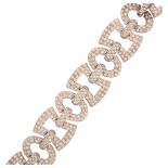 A modern 18ct white gold diamond panel bracelet, geometric design with square and oval panels, set