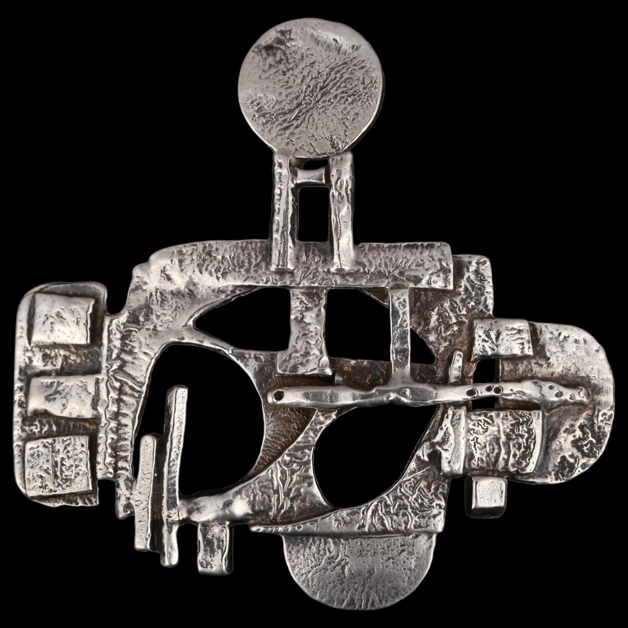 MAGNUS G:SON LIEDHOLM - a large Swedish brutalist sterling silver abstract pendant, 1973, height