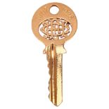 An early 20th century 9ct rose gold key pendant, maker's marks JG&S, original inscription and