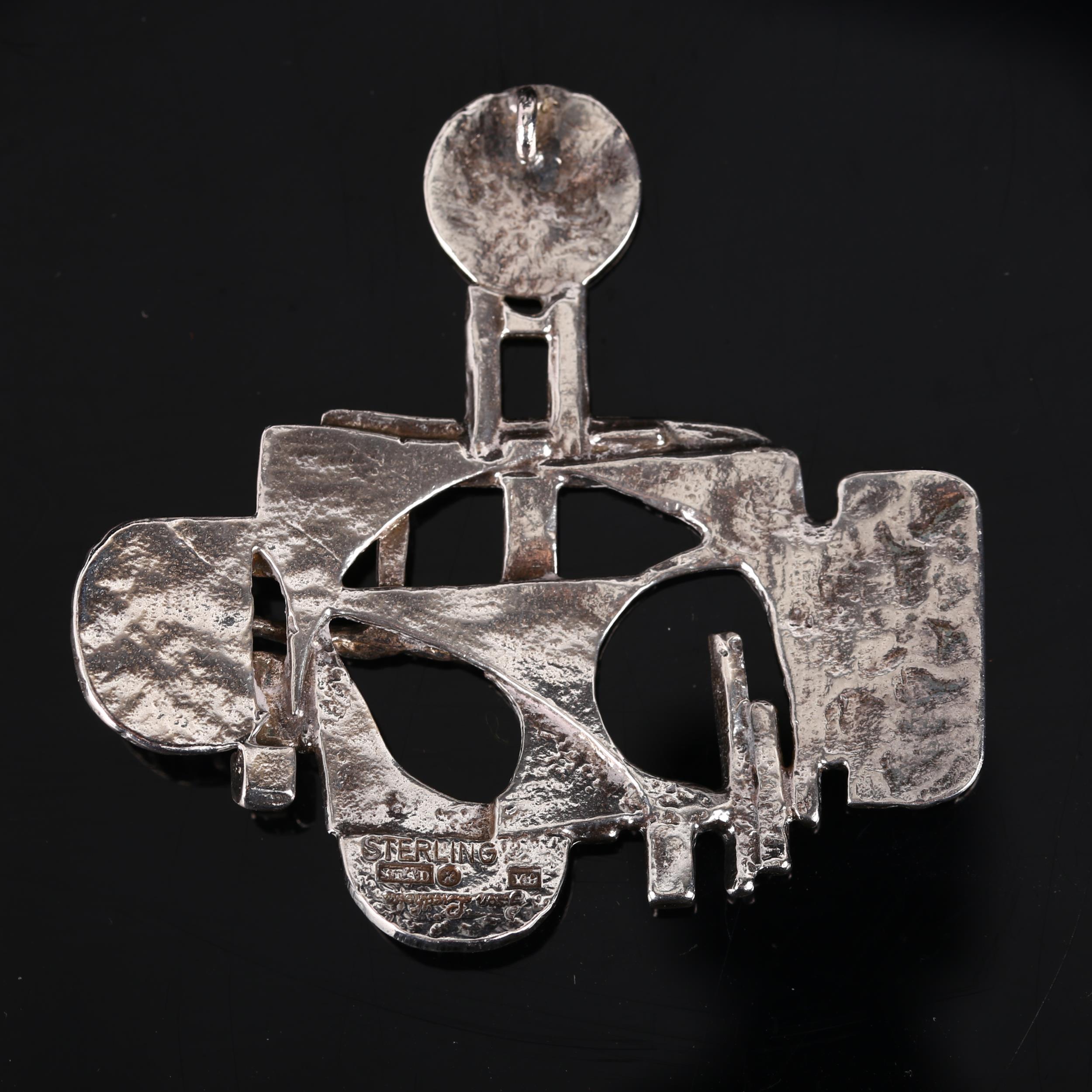 MAGNUS G:SON LIEDHOLM - a large Swedish brutalist sterling silver abstract pendant, 1973, height - Image 3 of 4