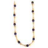 An Italian 18ct gold lapis lazuli spacer chain necklace, lapis diameter 4.4mm, necklace length 40cm,