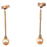 A pair of late 20th century 9ct gold pearl drop earrings, Birmingham 1988, set with 6.4mm pearls