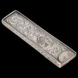 A 17th/18th century English silver domino box, with sliding lid and allover engraved foliate