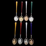 EGON LAURIDSEN - a set of 8 Danish vermeil sterling silver and harlequin enamel coffee spoons,