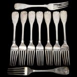 A set of 9 George III Scottish silver King's pattern dinner forks, Robert Gray & Son, Glasgow
