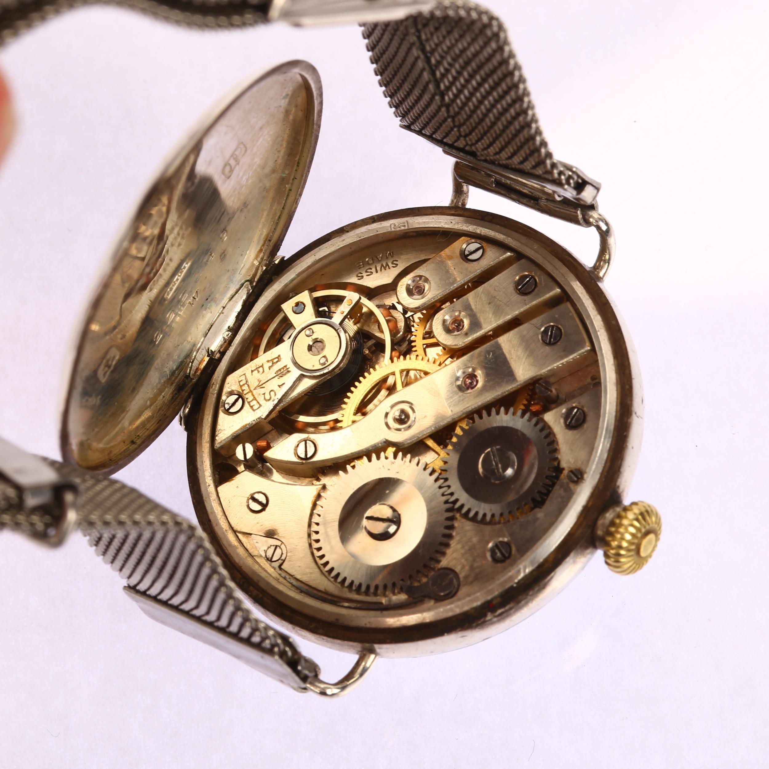 A First World War Period silver Officer's style trench mechanical wristwatch, circa 1914, white dial - Bild 5 aus 5