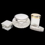 Various English and Continental silver, including large Art Deco glass dressing table powder jar,