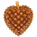 A Chinese 22ct gold heart pendant/brooch, openwork bombe form, signed verso, height 37.8mm, 13.9g No