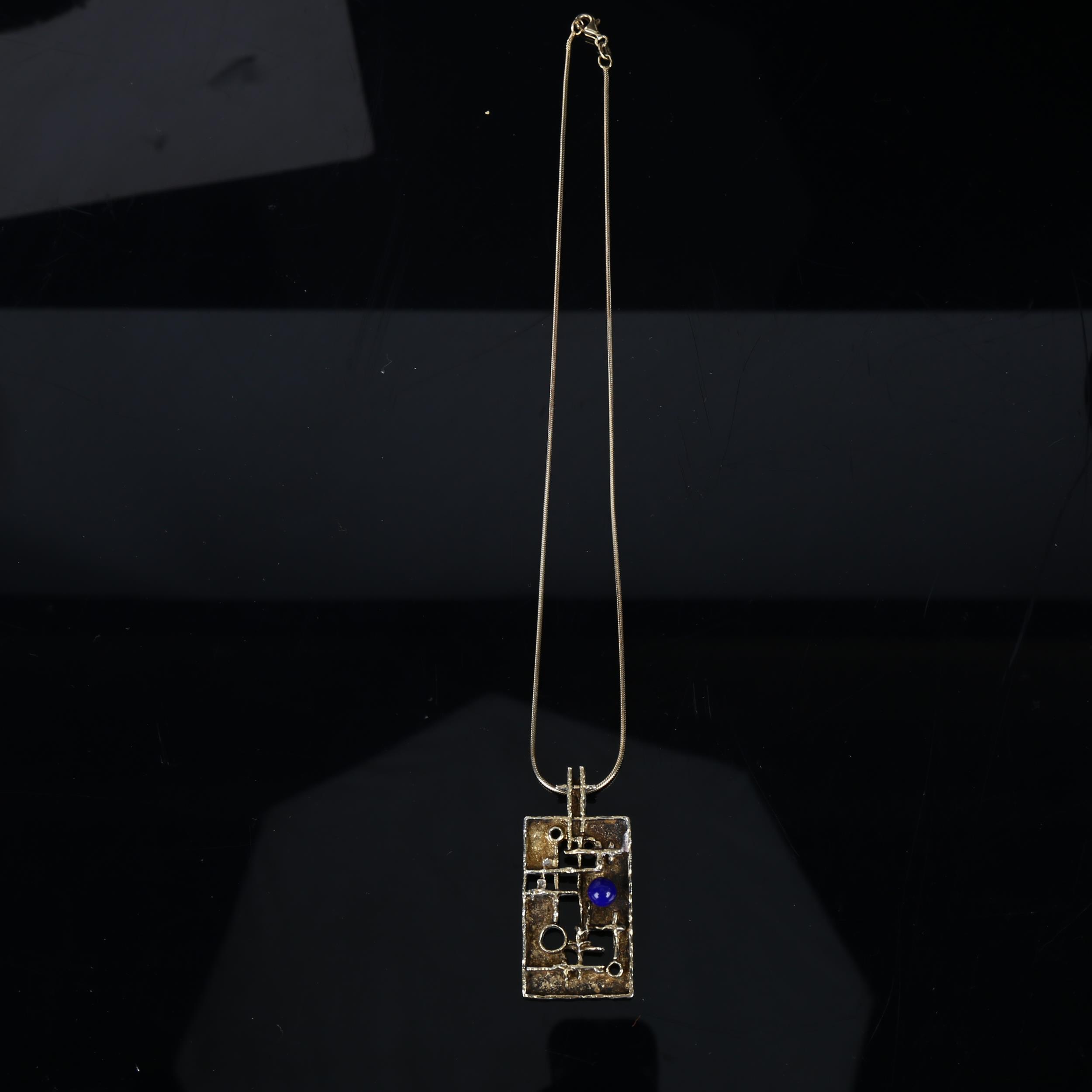 HERMANN SIERSBOL - a Danish brutalist gilded sterling silver and blue glass abstract pendant - Image 2 of 4