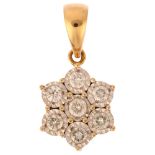 An 18ct gold diamond flowerhead cluster drop pendant, illusion settings with modern round