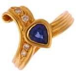 An 18ct gold sapphire and diamond crossover ring, maker's mark YC, import London 1990, set with