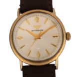 LONGINES WITTNAUER - a gold plated mechanical wristwatch, silvered dial with applied gilt quarterly