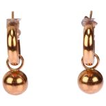 A pair of 9ct rose gold ball and hoop earrings, with stud fittings, earring height 28.7mm, 5.1g No