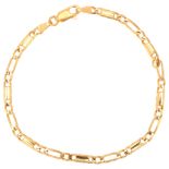An Italian 18ct gold figaro link chain bracelet, length 20cm, 8g No damage or repairs, settings