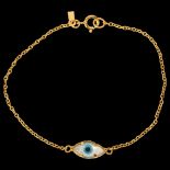 A modern 14ct gold mother-of-pearl 'Evil Eye' bracelet, length 15cm, 0.8g No damage or repairs, no