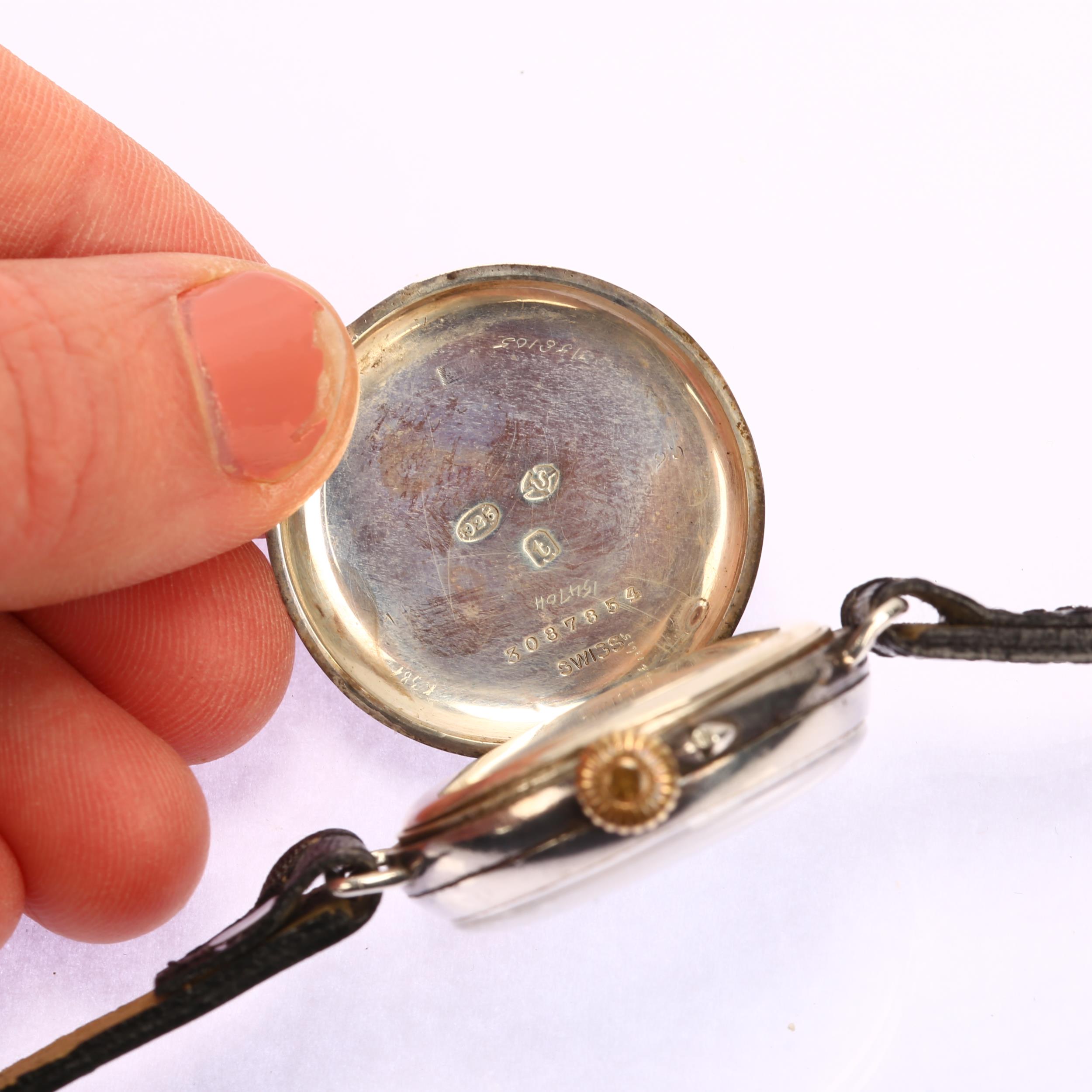 A First World War Period silver Officer's style trench mechanical wristwatch, circa 1914, white dial - Bild 4 aus 5