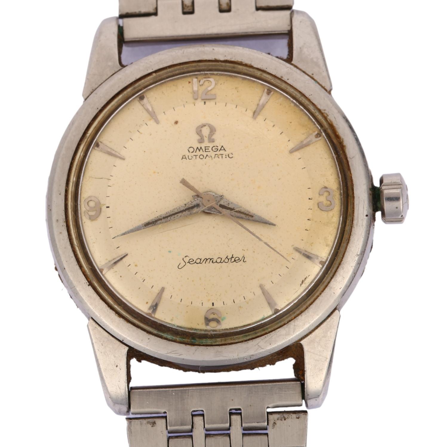 OMEGA - a stainless steel Seamaster automatic wristwatch, circa 1958, silvered dial with quarterly