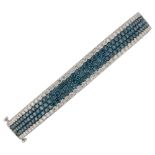 EFFY - an American 14ct white gold Bella Bleu blue diamond and diamond hinged bangle, pave set