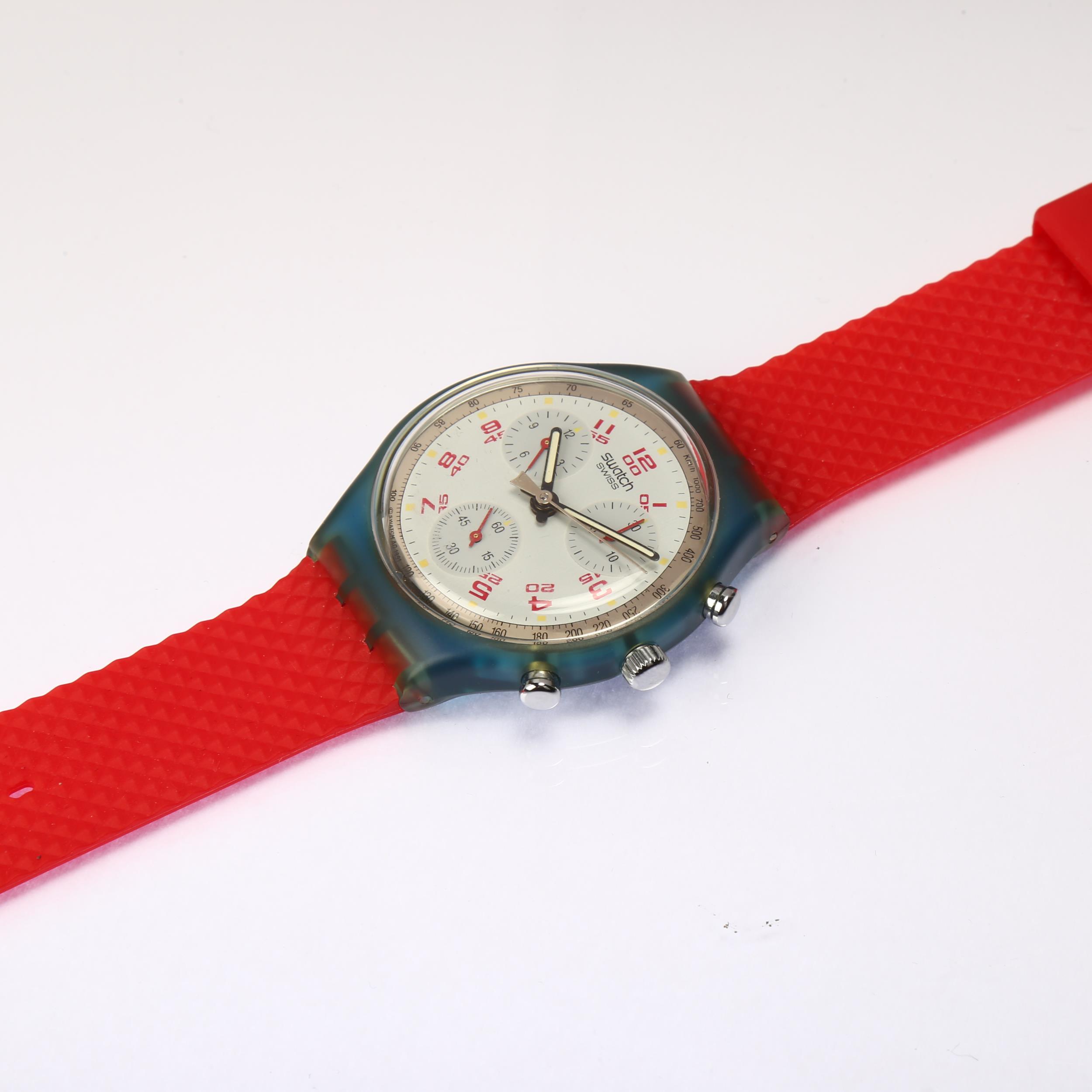 SWATCH - a plastic Chrono JFK quartz chronograph wristwatch, ref. FCN103, circa 1992, white dial - Bild 4 aus 5