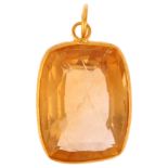 A citrine drop pendant, unmarked 14ct gold mount with cushion-cut citrine, pendant height 20.2mm,