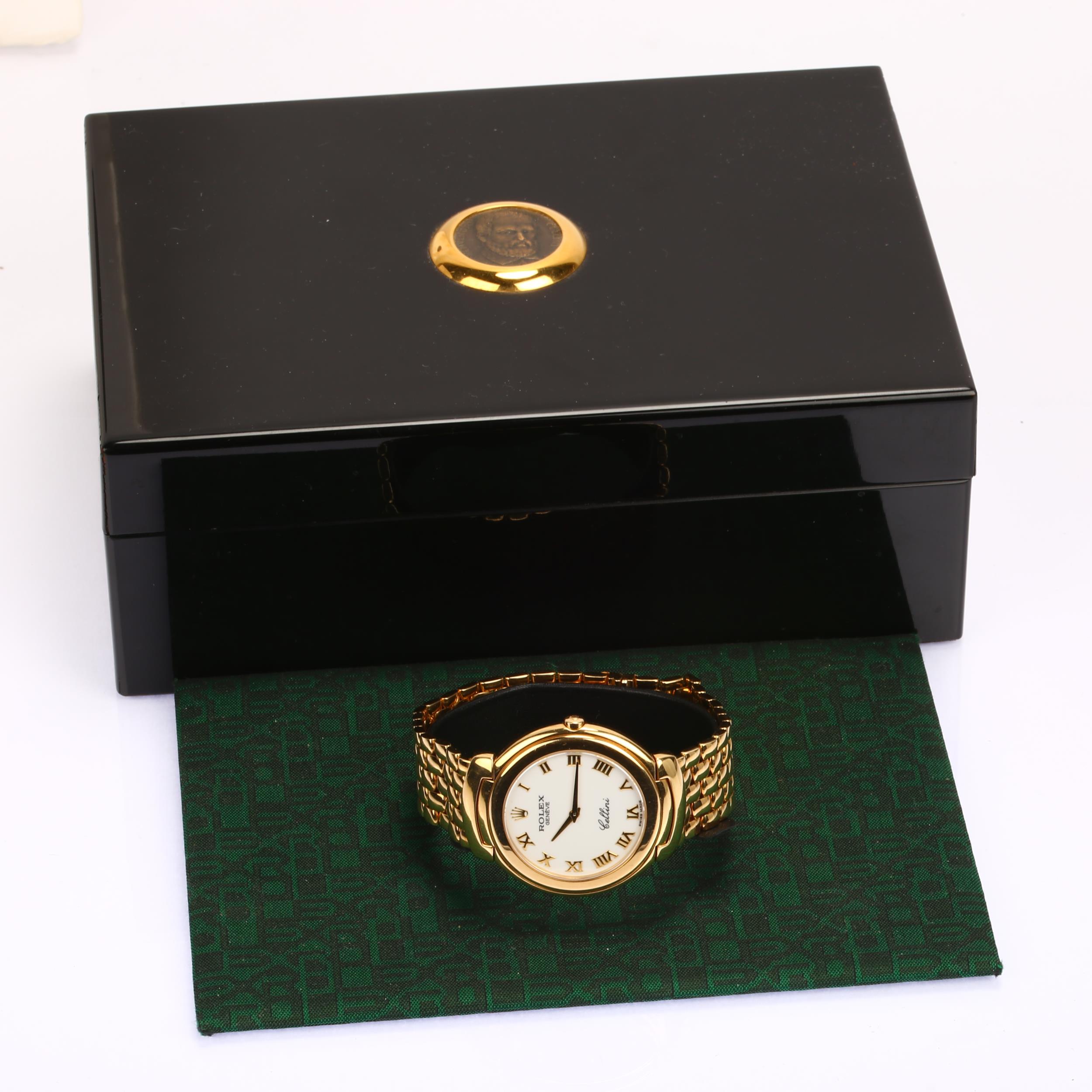 ROLEX - an 18ct gold Cellini quartz bracelet watch, ref. 6623, circa 1990, white dial with applied - Bild 5 aus 5