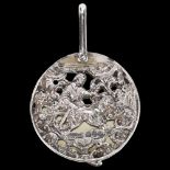 A late Victorian novelty silver travelling vanity mirror, Saunders & Shepherd, London 1898,