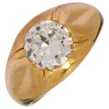 A large and impressive 3.0ct solitaire diamond ring, heavy 18ct gold signet settings, set with round