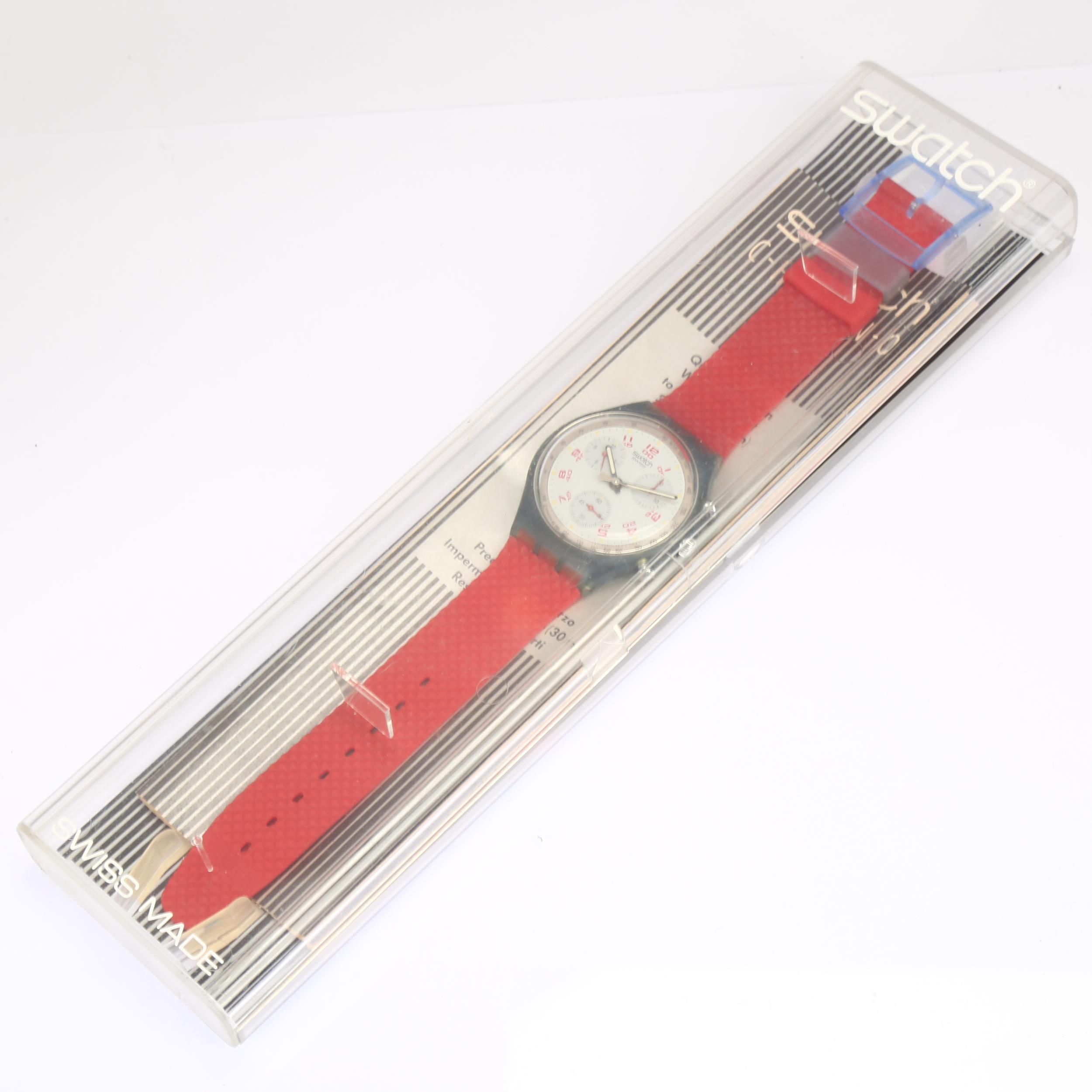 SWATCH - a plastic Chrono JFK quartz chronograph wristwatch, ref. FCN103, circa 1992, white dial - Bild 5 aus 5