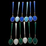 EGON LAURIDSEN - a set of 12 Danish vermeil sterling silver and harlequin enamel coffee spoons, with