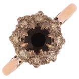 An 18ct gold sapphire and diamond flowerhead cluster ring, set with round-cut sapphire and modern