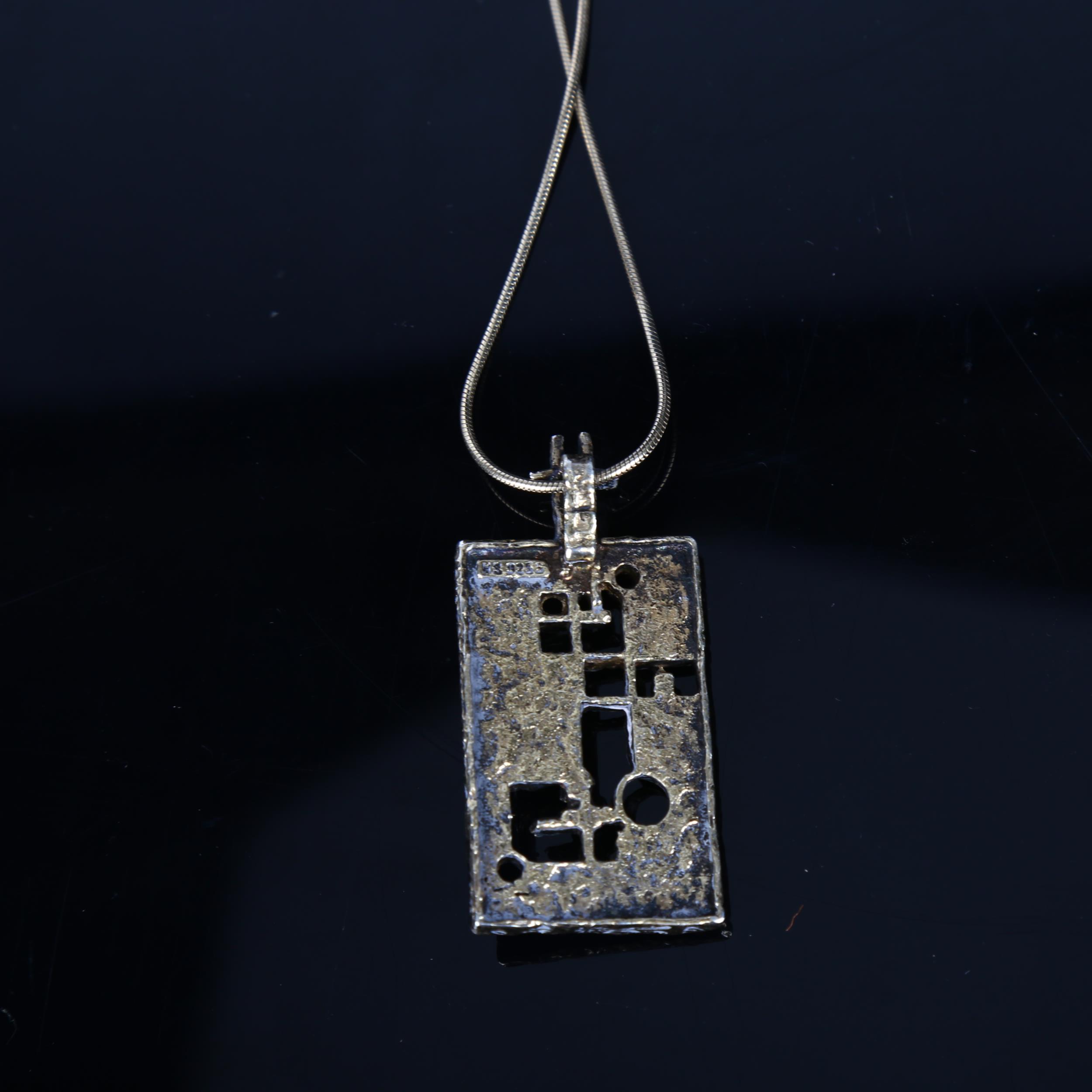 HERMANN SIERSBOL - a Danish brutalist gilded sterling silver and blue glass abstract pendant - Image 3 of 4