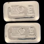 2 x JK Precious Metals 999 silver 100g ingot bars, length 45.2mm, 201.4g total (2) No damage or