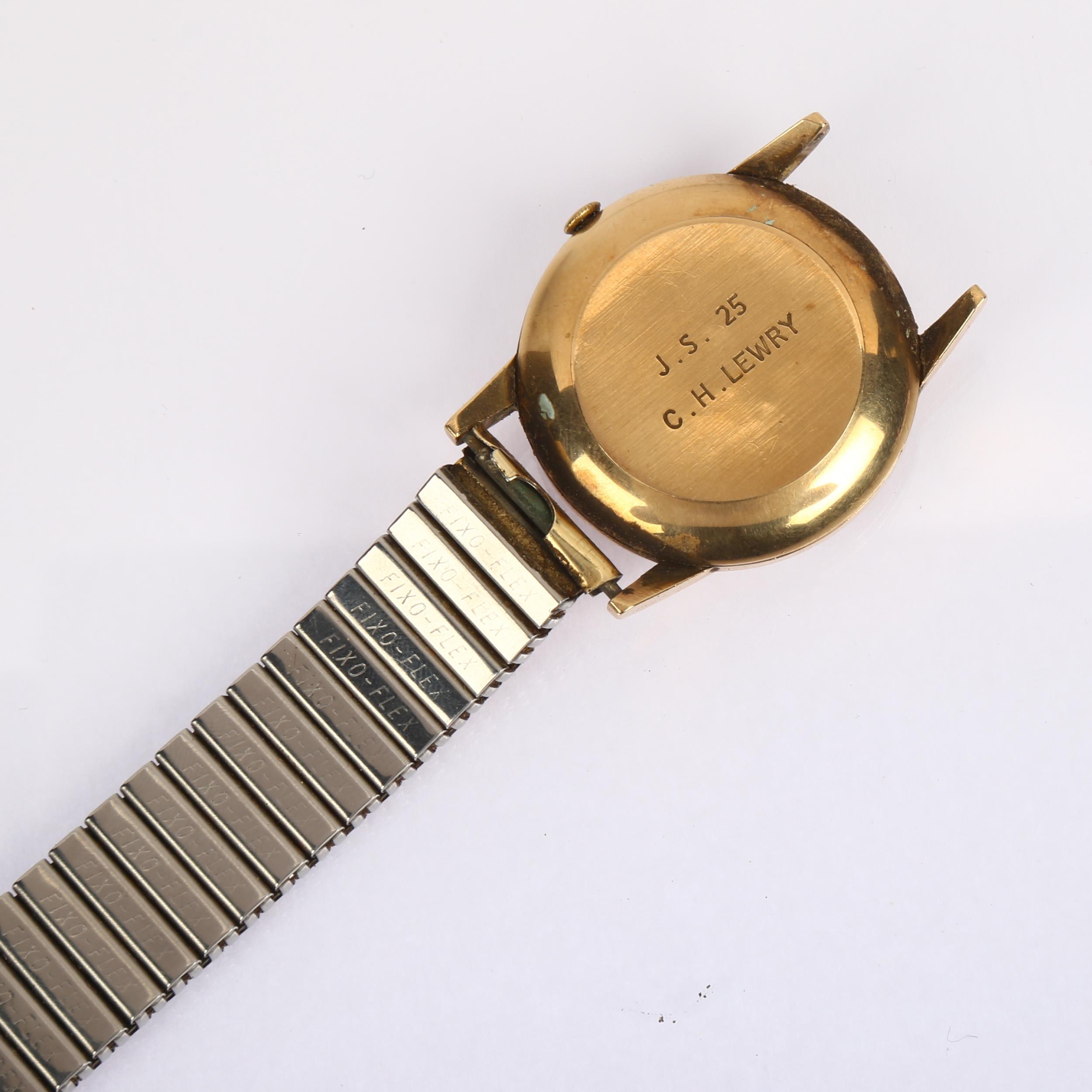 GARRARD - a 9ct gold automatic wristwatch, silvered dial with applied gilt baton hour markers and - Bild 3 aus 5