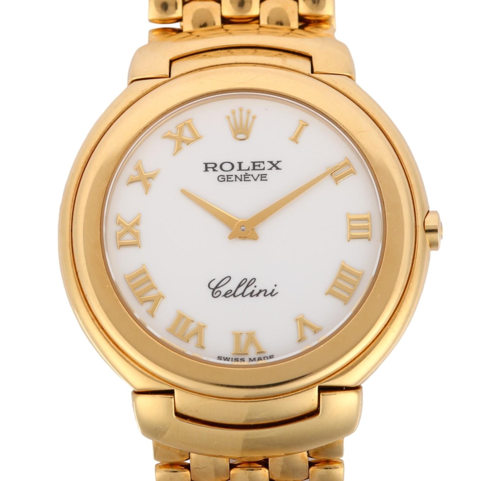 ROLEX - an 18ct gold Cellini quartz bracelet watch, ref. 6623, circa 1990, white dial with applied